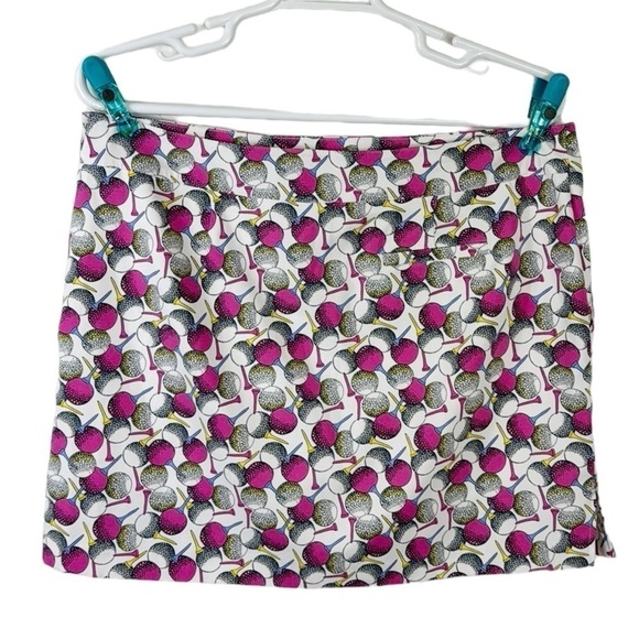 IZOD Golf Skort Women's 16 White Pink Golf Ball Tee Print Pockets Side Zip - Picture 2 of 14